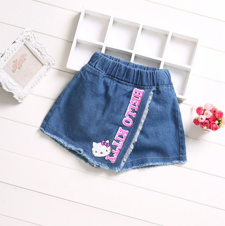 4-12 Years Girl Summer Denim Skirt Shorts With Hello Kitty Pattern