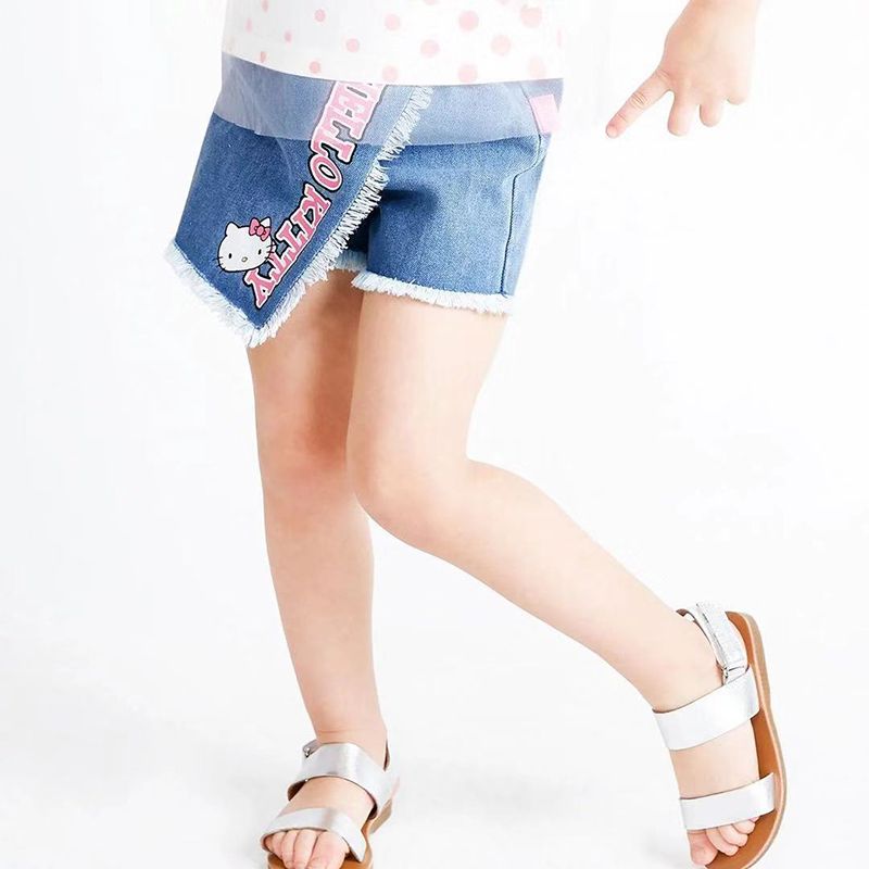 4-12 Years Girl Summer Denim Skirt Shorts With Hello Kitty Pattern