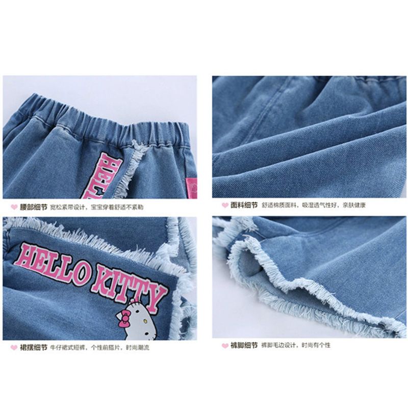 4-12 Years Girl Summer Denim Skirt Shorts With Hello Kitty Pattern