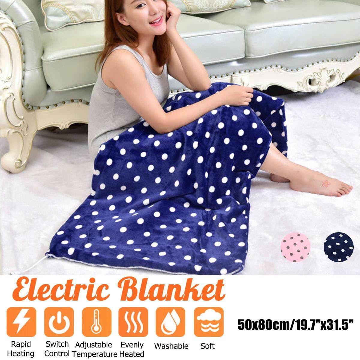 3 Gears Washable Control Electric Heated Throw Blanket Washable Fleece Cosy Pad 50 * 80 Blue Dot