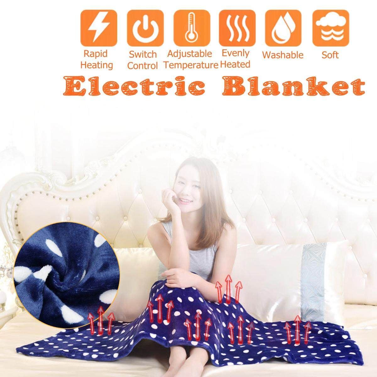3 Gears Washable Control Electric Heated Throw Blanket Washable Fleece Cosy Pad 50 * 80 Blue Dot
