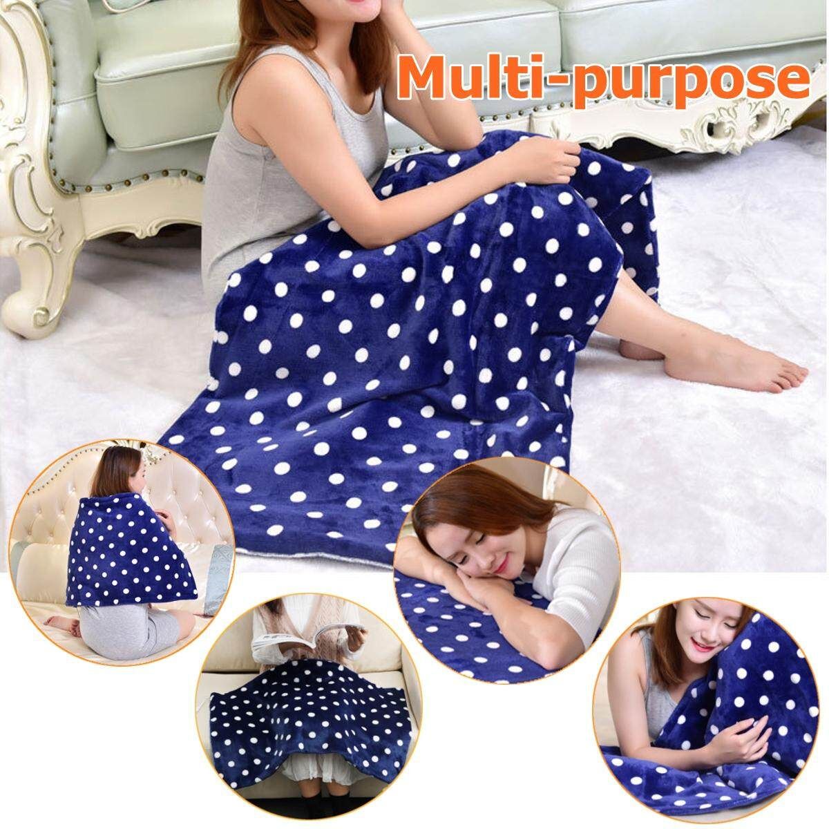 3 Gears Washable Control Electric Heated Throw Blanket Washable Fleece Cosy Pad 50 * 80 Blue Dot