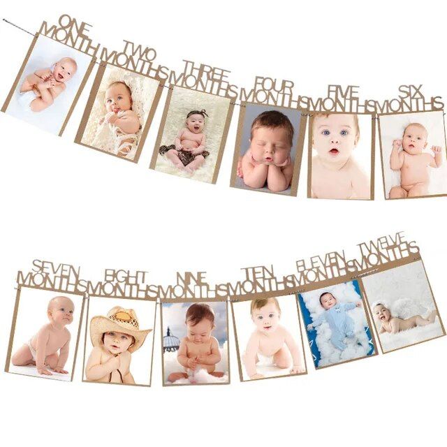Meidding Baby Birthday Banners 12 Months Photo Bun