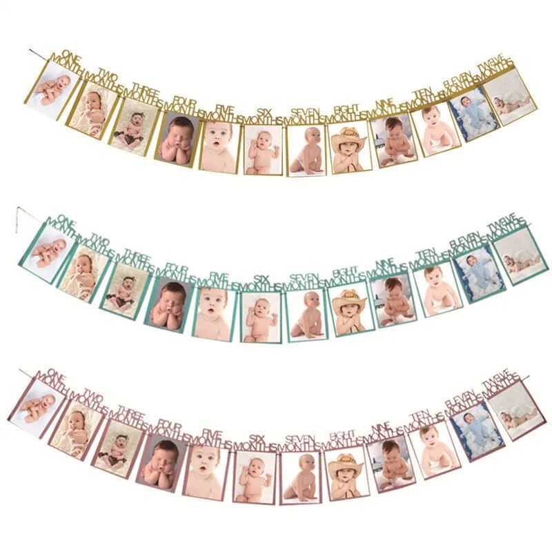 Meidding Baby Birthday Banners 12 Months Photo Bun