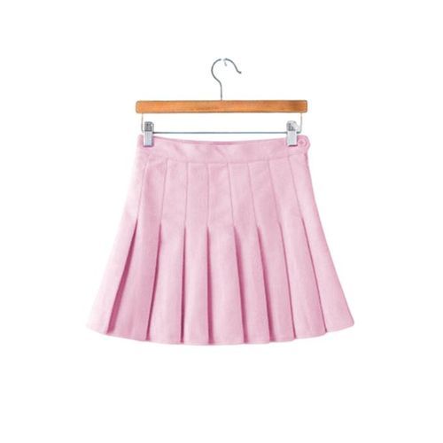 Plain Pleated Skirt Tennis Uniform High Waisted With Lining Pink XS