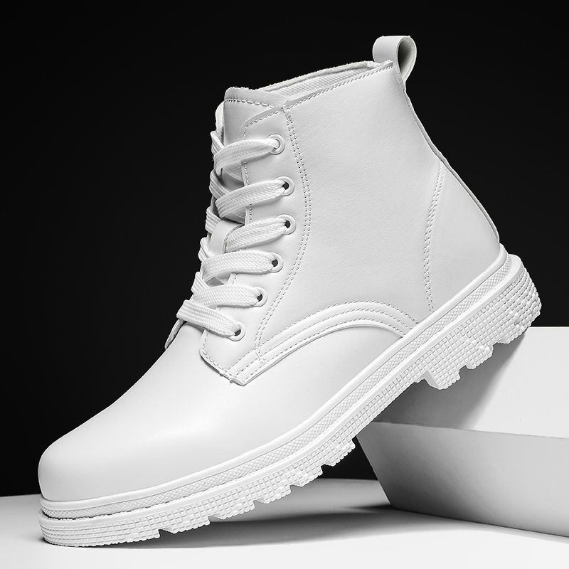 Winter Men Boots Waterproof Leather Shoes EUR Size 39-46 High Top Fashion Chukka Boots High Quality Motorcycle Ankle Boots Outdoor Work Casual Shoes Lace Up Non-slip Trend Western Boots White