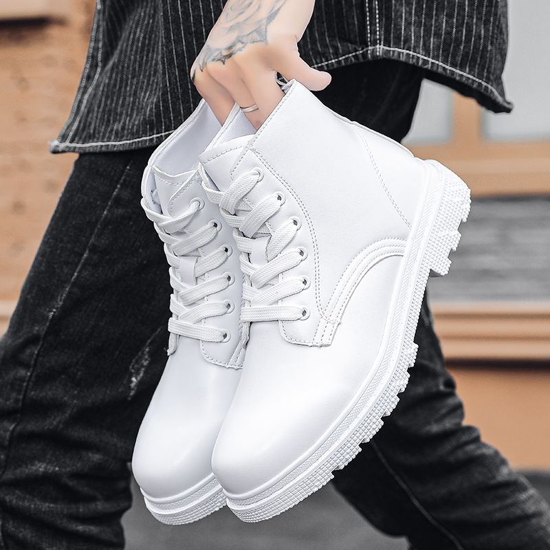 Winter Men Boots Waterproof Leather Shoes EUR Size 39-46 High Top Fashion Chukka Boots High Quality Motorcycle Ankle Boots Outdoor Work Casual Shoes Lace Up Non-slip Trend Western Boots White