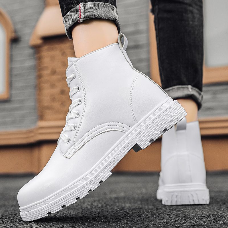 Winter Men Boots Waterproof Leather Shoes EUR Size 39-46 High Top Fashion Chukka Boots High Quality Motorcycle Ankle Boots Outdoor Work Casual Shoes Lace Up Non-slip Trend Western Boots White