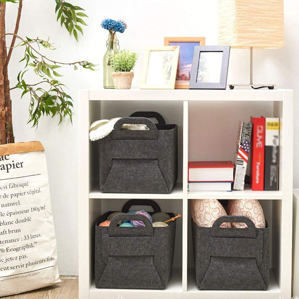 Felt Storage Basket Desktop Foldable Felt Basket Storage Box
