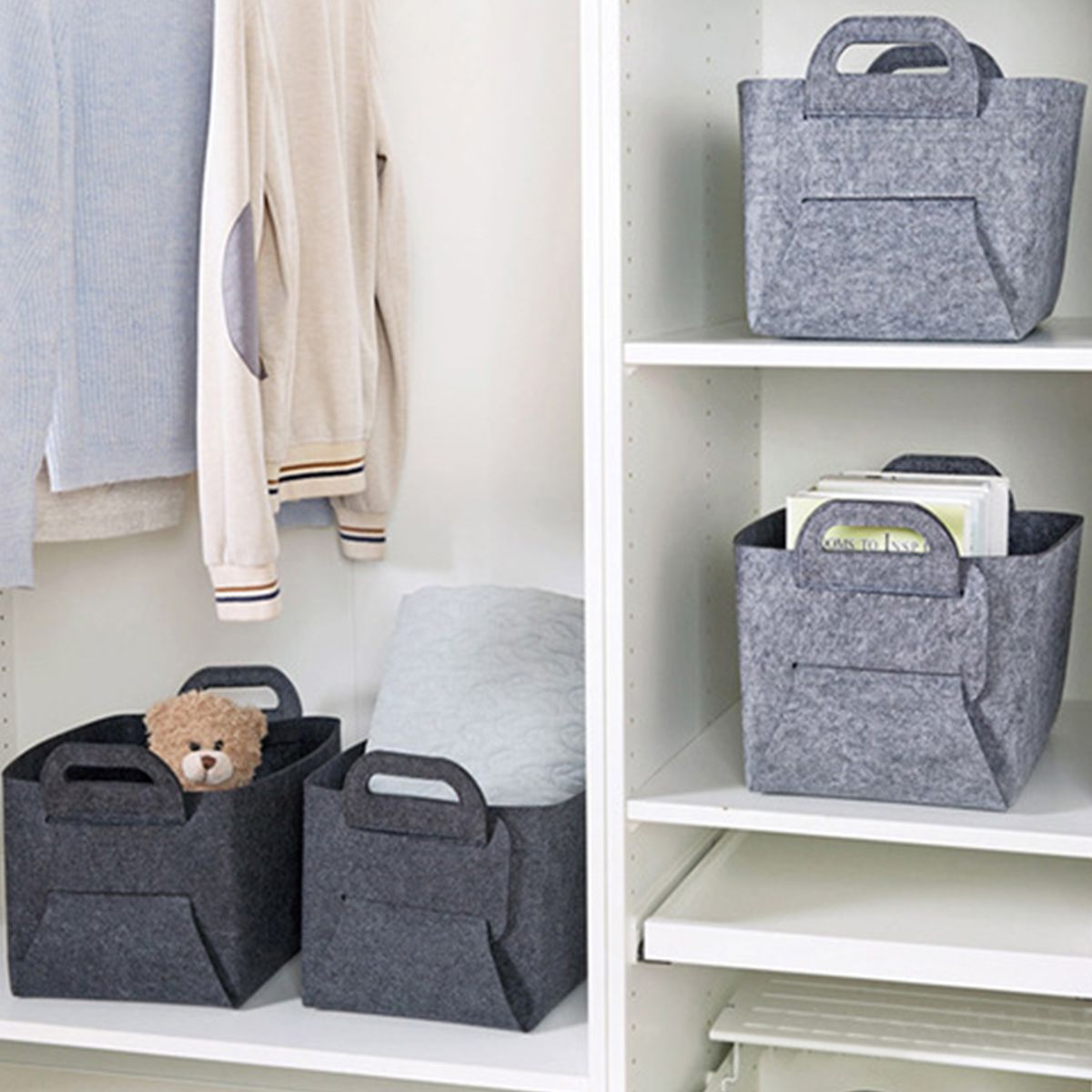 Felt Storage Basket Desktop Foldable Felt Basket Storage Box