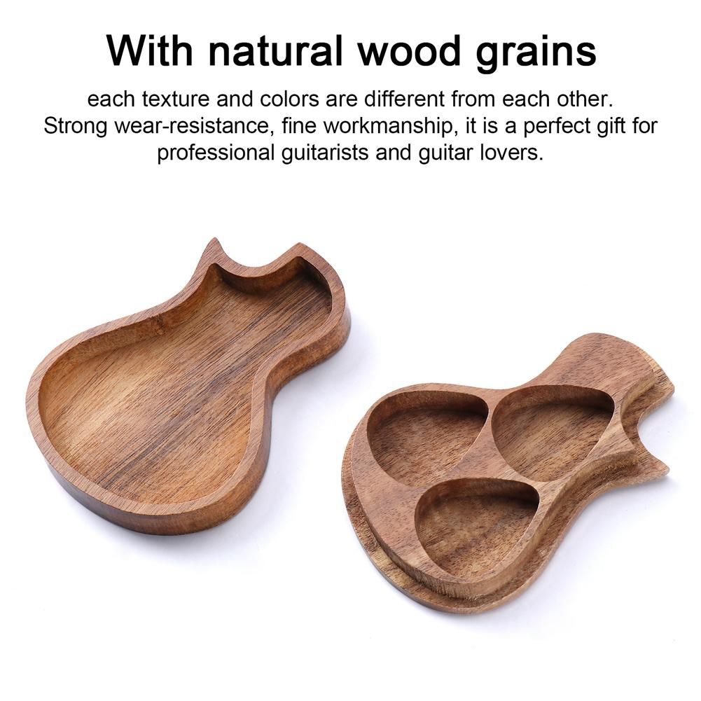 Delicate Wooden Guitar Pick Box Novel Guitar-shape Plectrum Storage Holder Box with Wood Guitar Accessories 2 Optionals