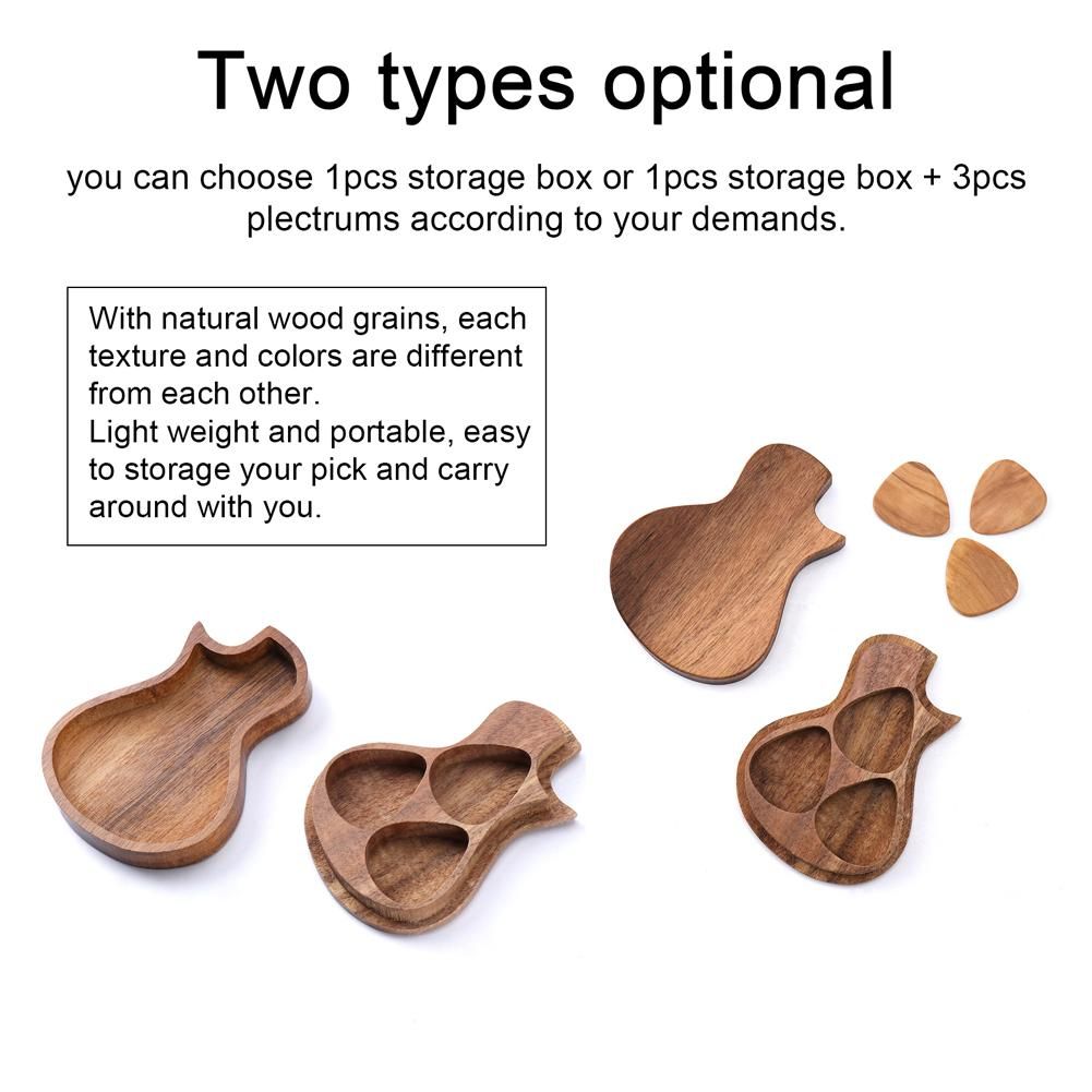 Delicate Wooden Guitar Pick Box Novel Guitar-shape Plectrum Storage Holder Box with Wood Guitar Accessories 2 Optionals