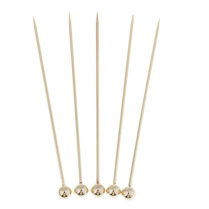 5pcs Stainless Steel Cocktail Fruit Sticks Bar Tool Bead -Gold