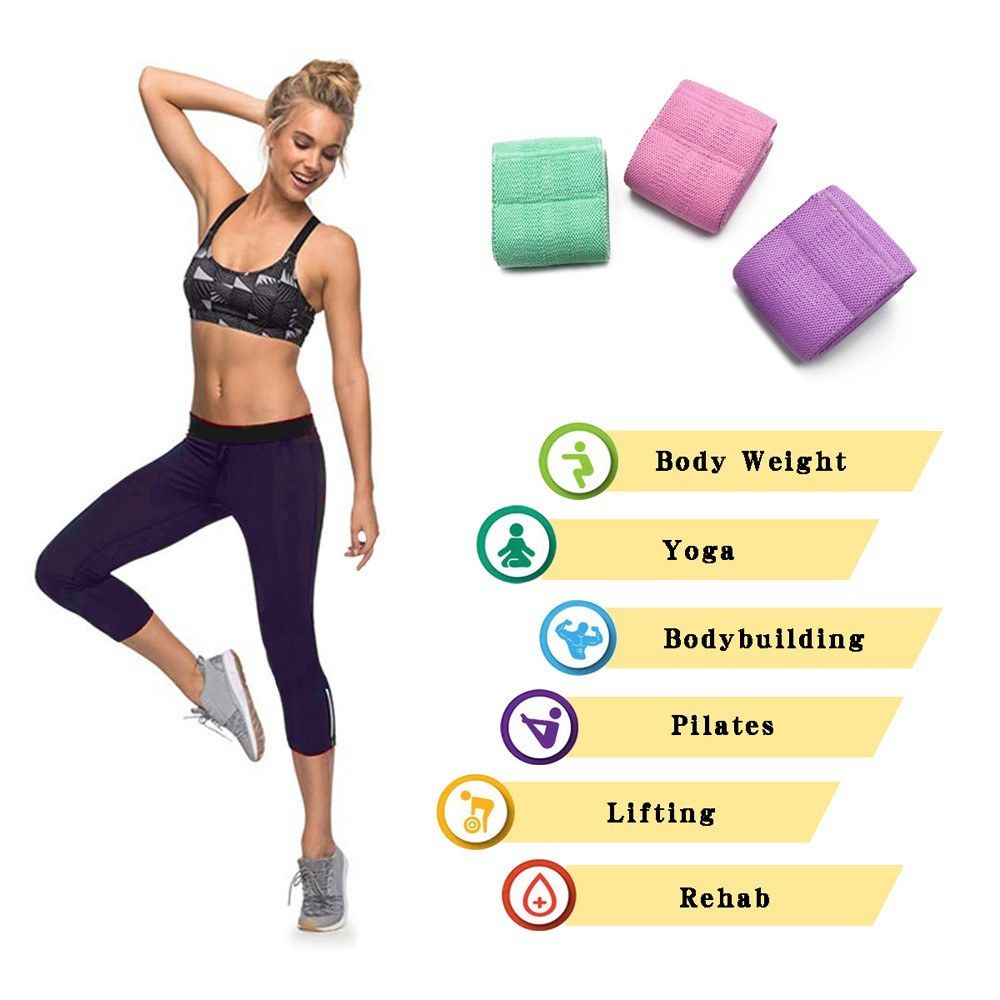 3PCS Sports Exercise Resistance Loop Bands Set Elastic Booty
