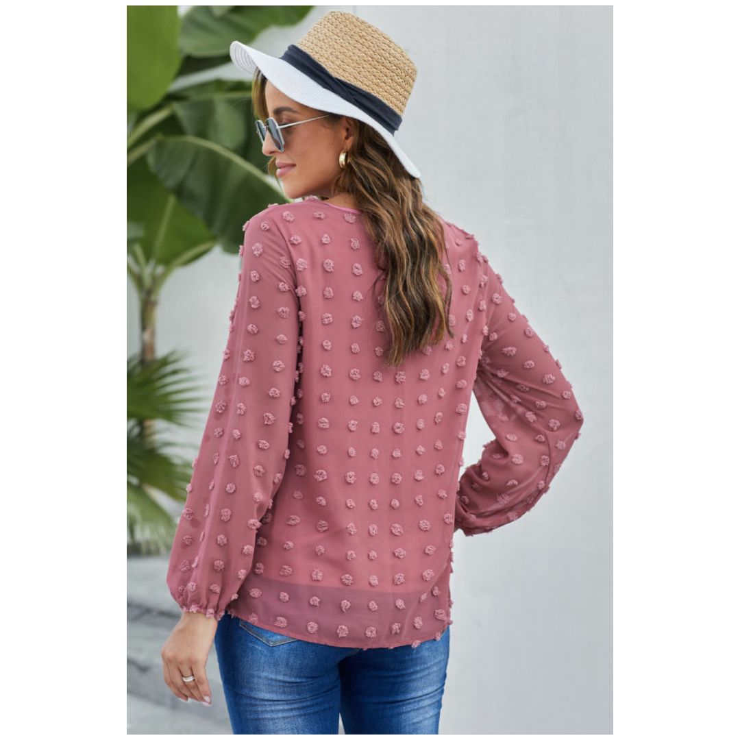 Mfed Red Swiss Dot Long Puff Sleeve Top