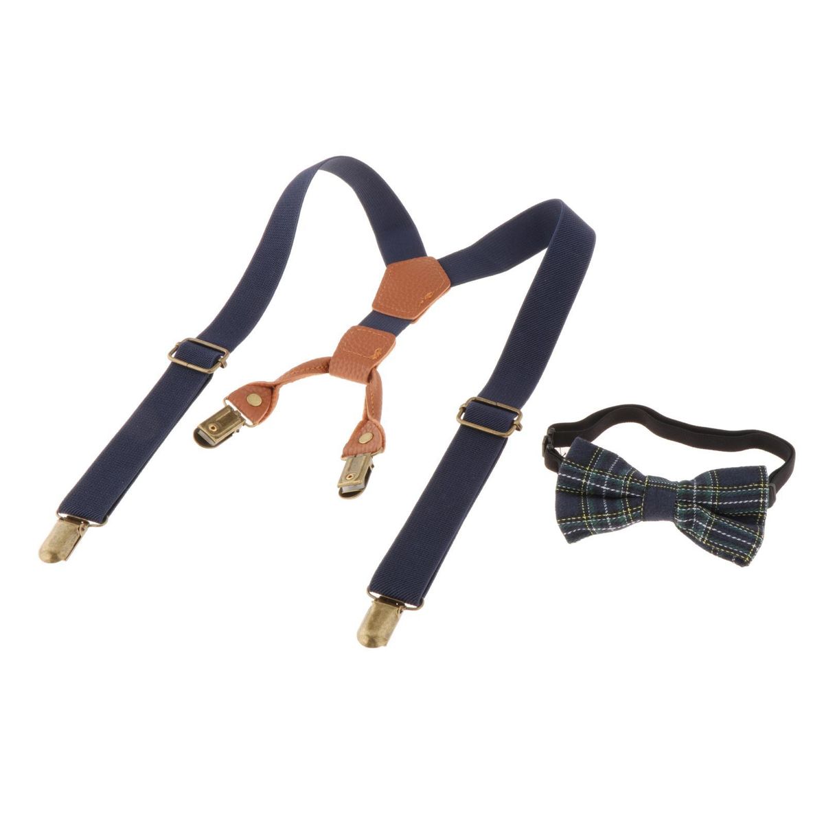 Kids Suspenders And Bow Tie Set 4 Clips Y Back Pants Braces For Blue