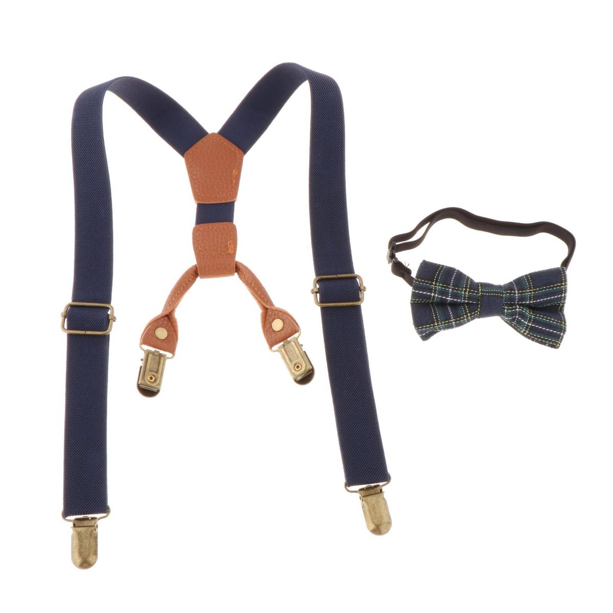 Kids Suspenders And Bow Tie Set 4 Clips Y Back Pants Braces For Blue