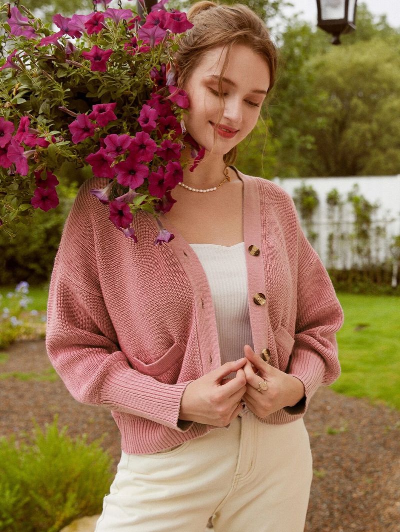 Women's Classic Casual Crew Neck Short Knitted Sweaters - Blush Red