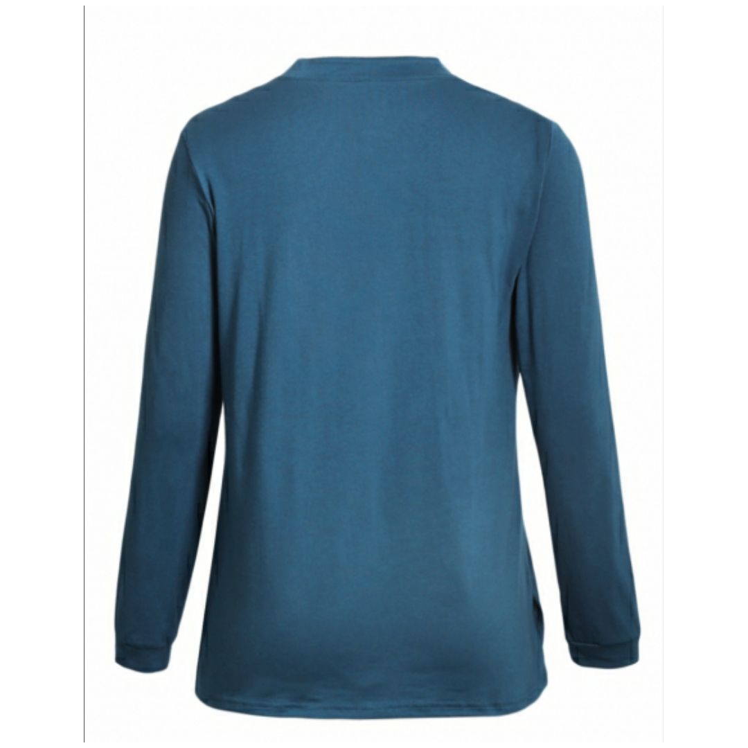 Mfed Blue Snap Button Neck Long Sleeve Tunic