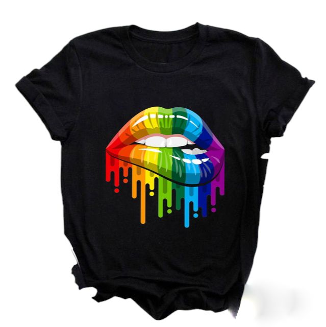 Black FittedWomen Dripping Polo Short Sleeve Ladies T Shirt Round