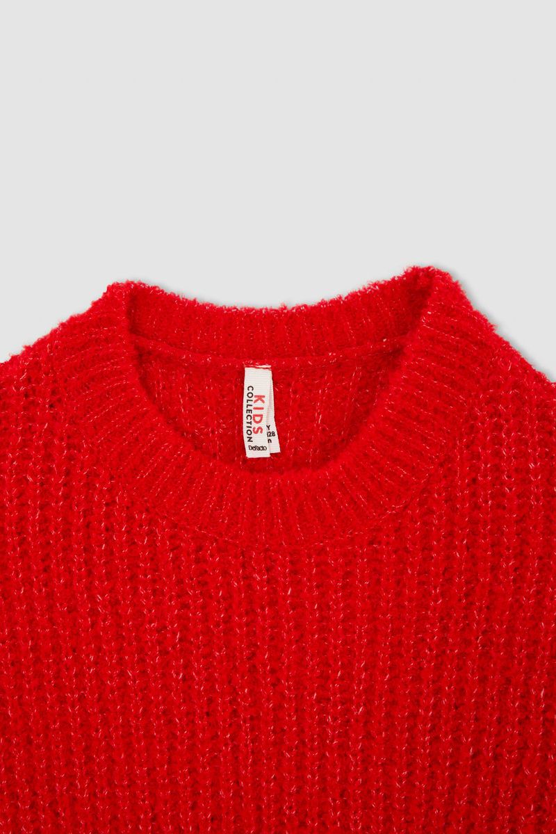 Girl - Regular Fit Crew Neck Tricot Pullover - Red
