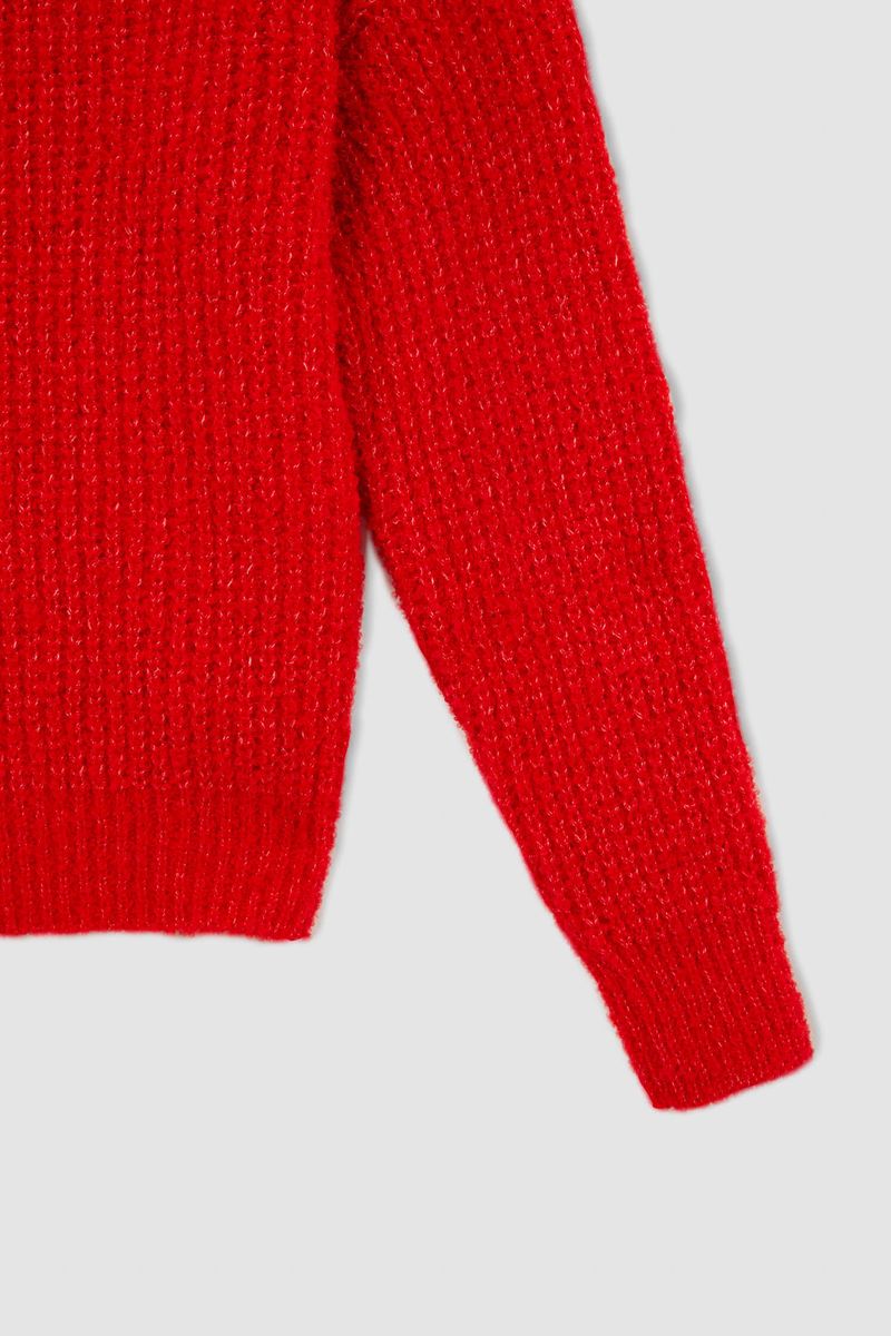Girl - Regular Fit Crew Neck Tricot Pullover - Red