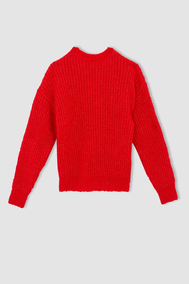 Girl - Regular Fit Crew Neck Tricot Pullover - Red