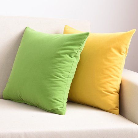 Velvet Fiber Stuffed Throw Pillows- Yellow And Lemon Green