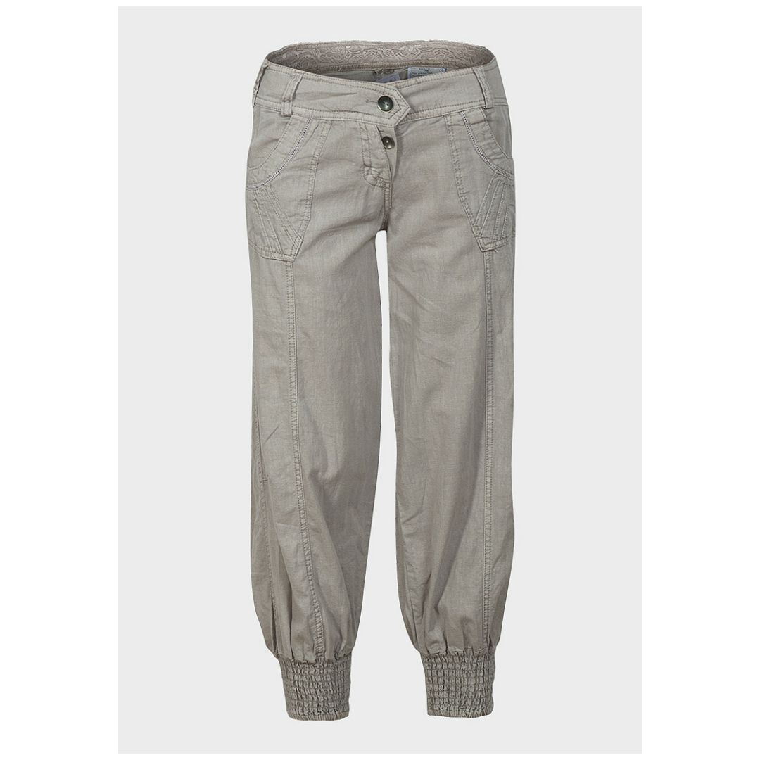 Mfed Spot Ladies Linen Blend Shirred Cuff Crop Trousers