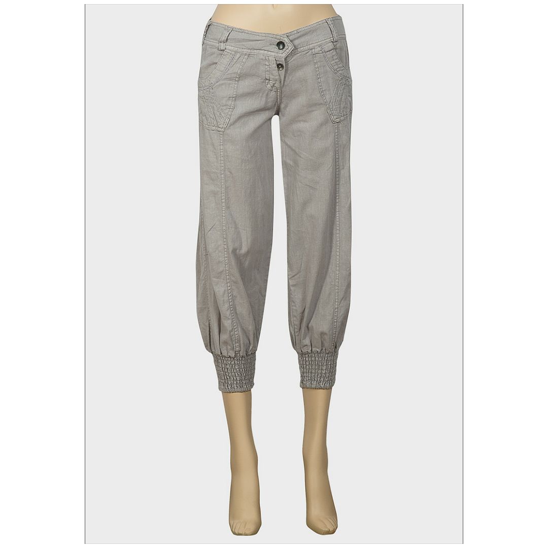Mfed Spot Ladies Linen Blend Shirred Cuff Crop Trousers