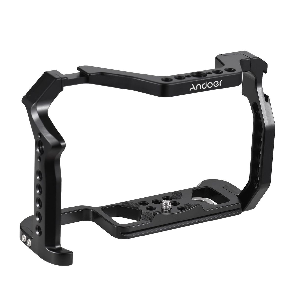 Andoer Camera Cage Aluminum Alloy Camera Video Cage with Dual Cold Shoe Mount Numerous 1/4 Inch & 3/8 Inch Threads Replacement for Canon R5/R6/R6 II