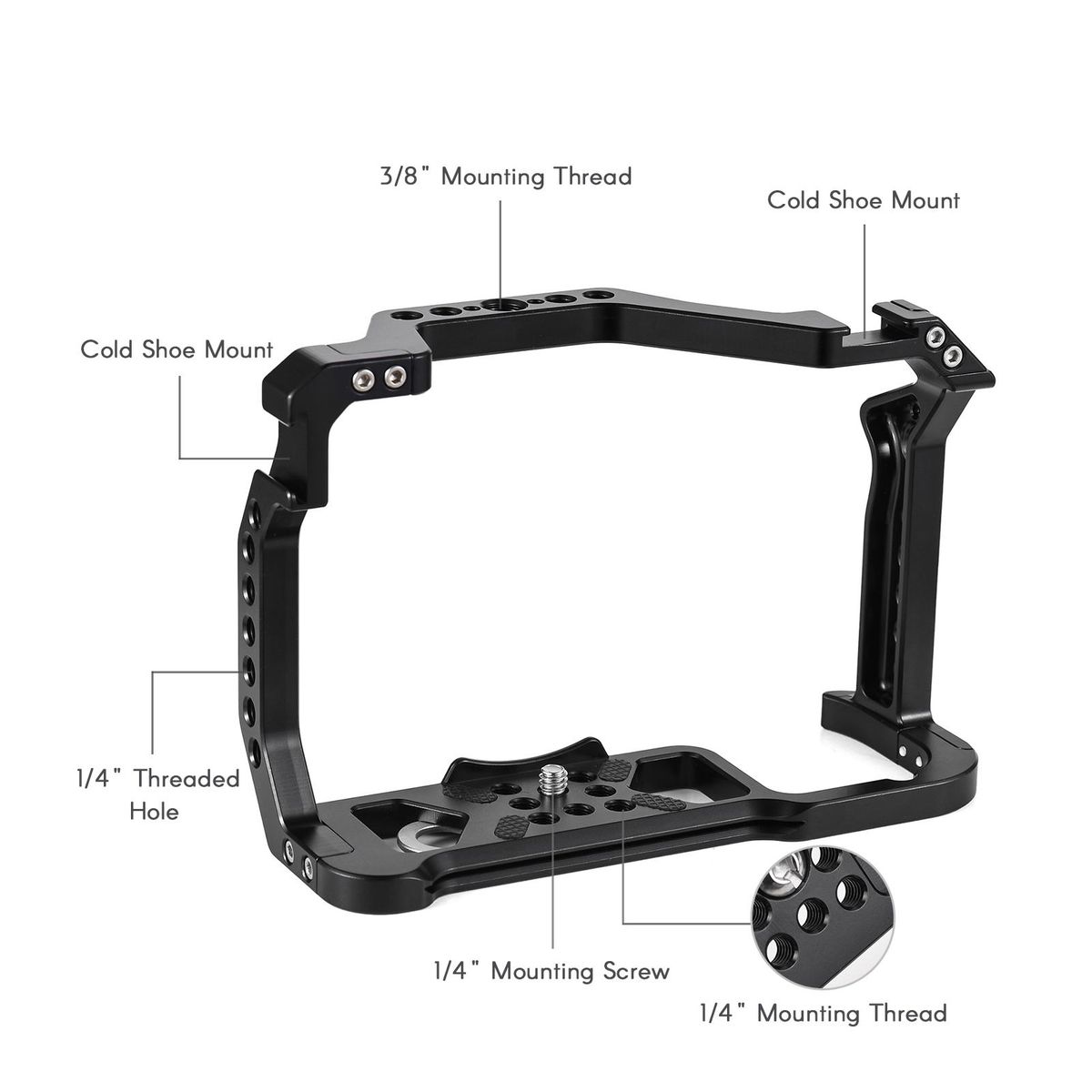 Andoer Camera Cage Aluminum Alloy Camera Video Cage with Dual Cold Shoe Mount Numerous 1/4 Inch & 3/8 Inch Threads Replacement for Canon R5/R6/R6 II