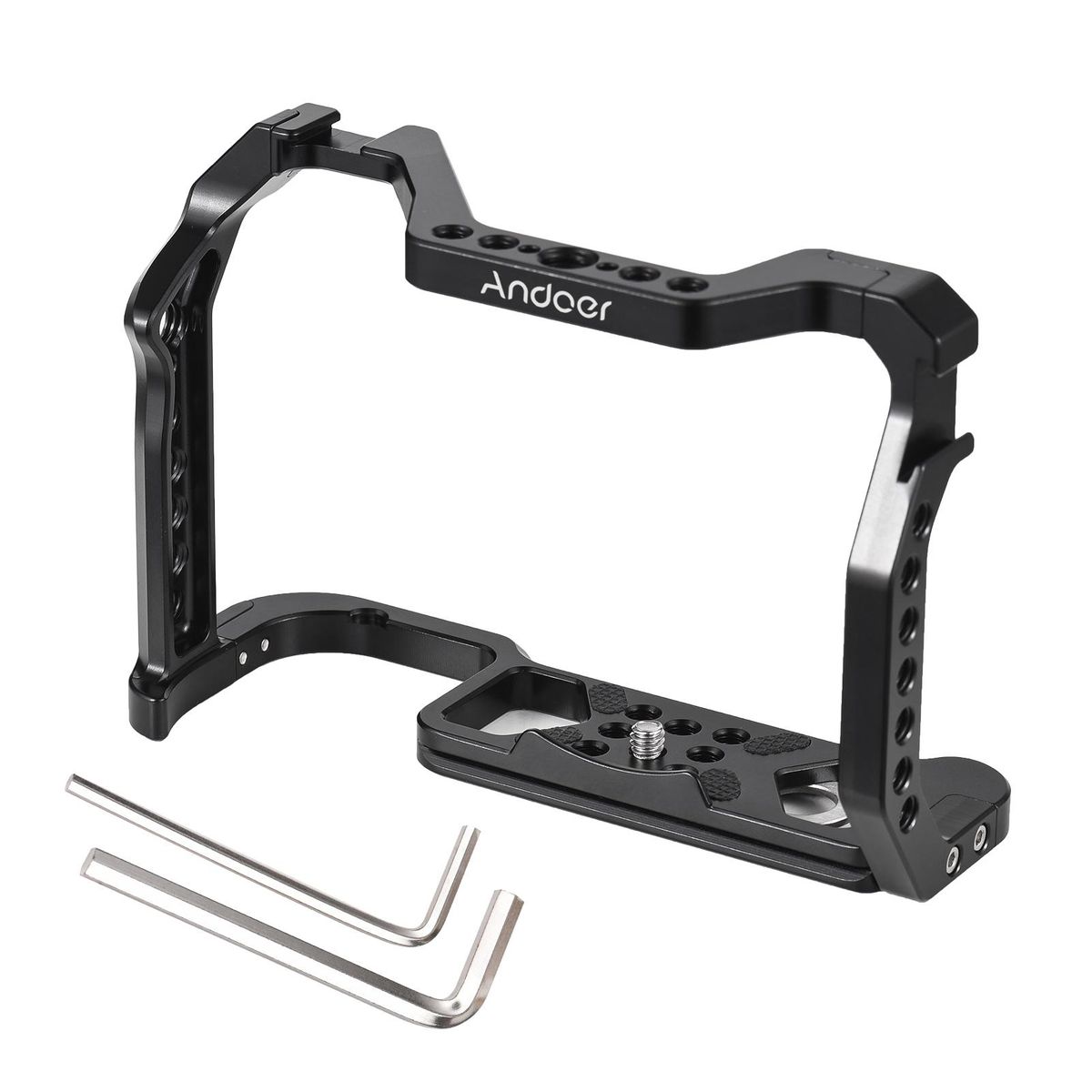 Andoer Camera Cage Aluminum Alloy Camera Video Cage with Dual Cold Shoe Mount Numerous 1/4 Inch & 3/8 Inch Threads Replacement for Canon R5/R6/R6 II