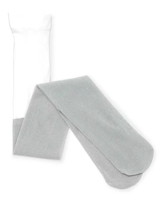 Girls Microfiber Glittery Iridescent Tights PopSocks -Silver