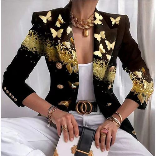 Woman Regular Fit Regular Blazer Ladies Shirt Jacket Denim Butterfly Embroidery