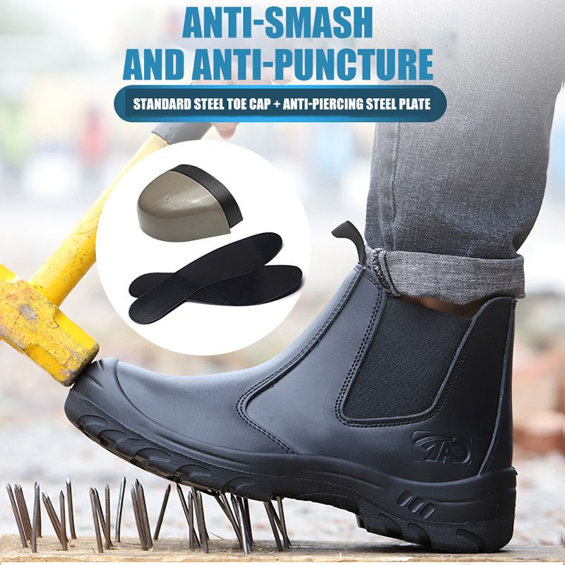 Genuine Leather Safety Boots Men Steel Toe Safety Shoes