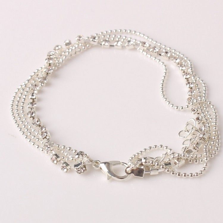 Multi Layer Anklet Bracelet Leg Chain Jewelry- Silver