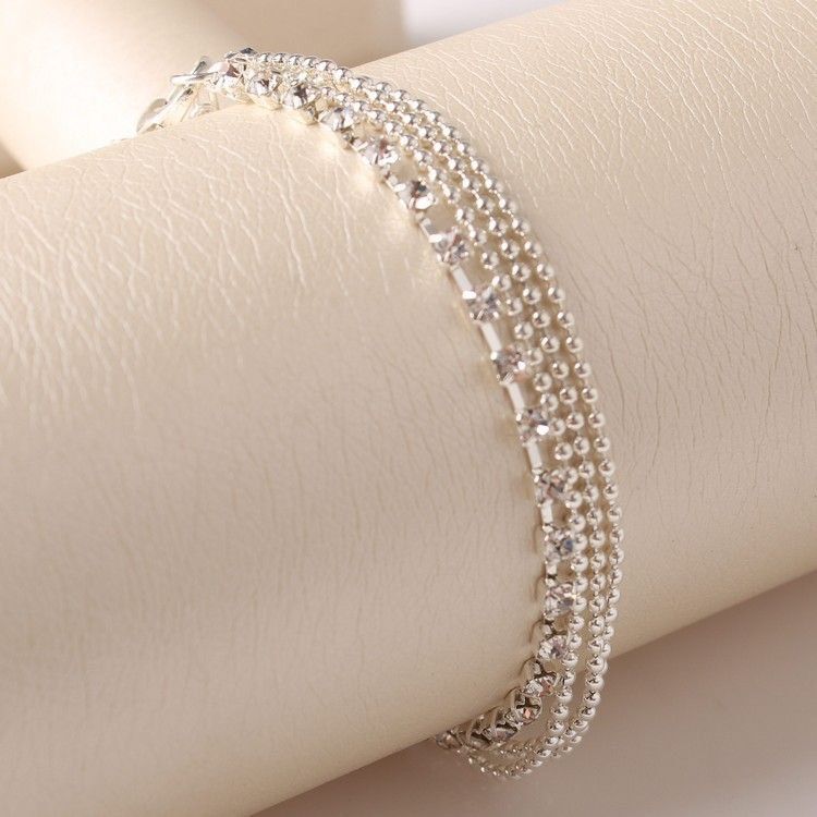 Multi Layer Anklet Bracelet Leg Chain Jewelry- Silver