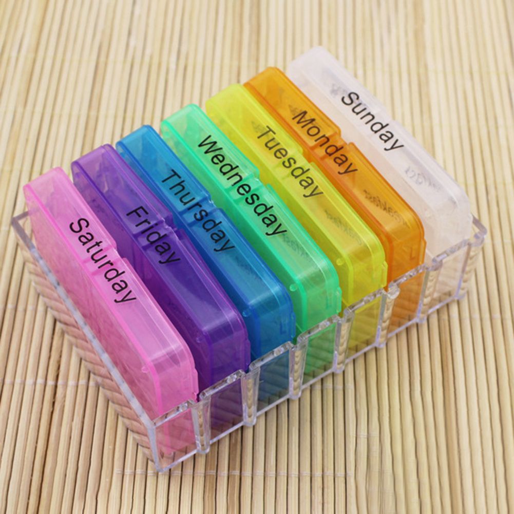 Portable Weekly 7 Day Push Button Pill Holder Travel-