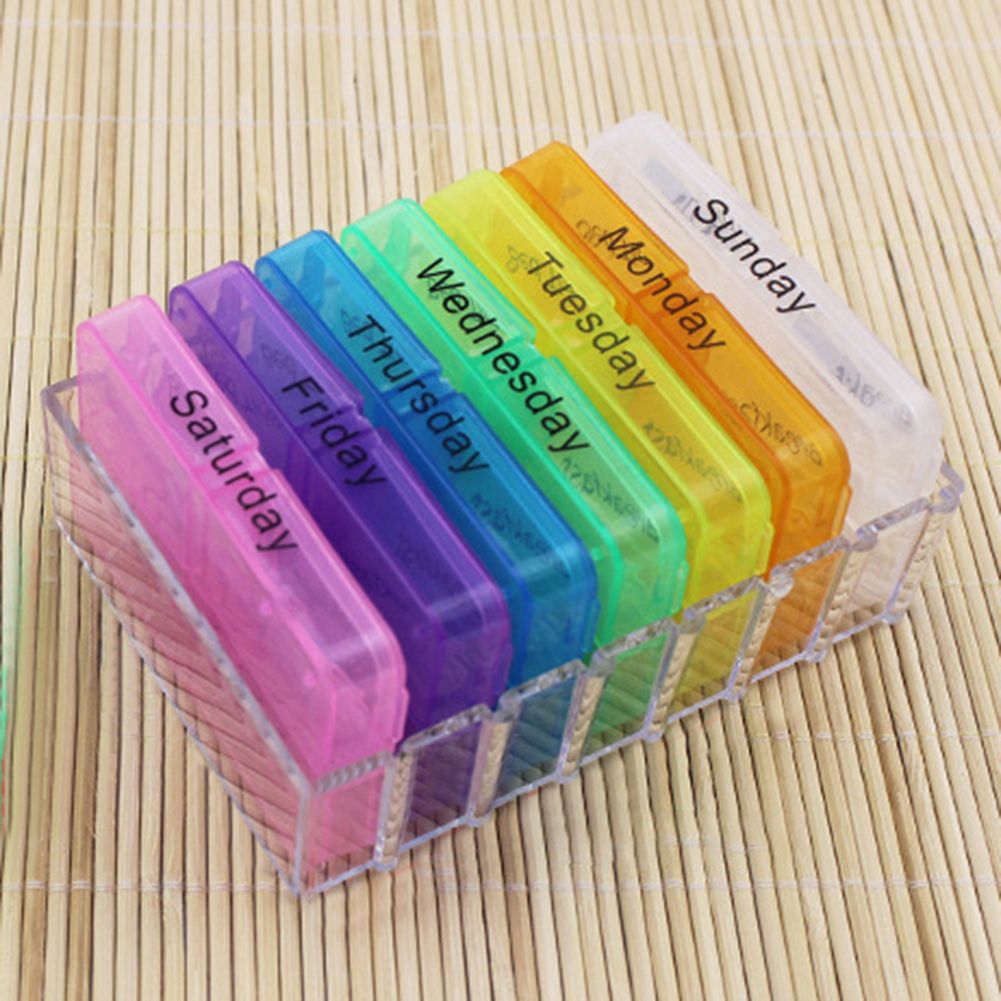 Portable Weekly 7 Day Push Button Pill Holder Travel-