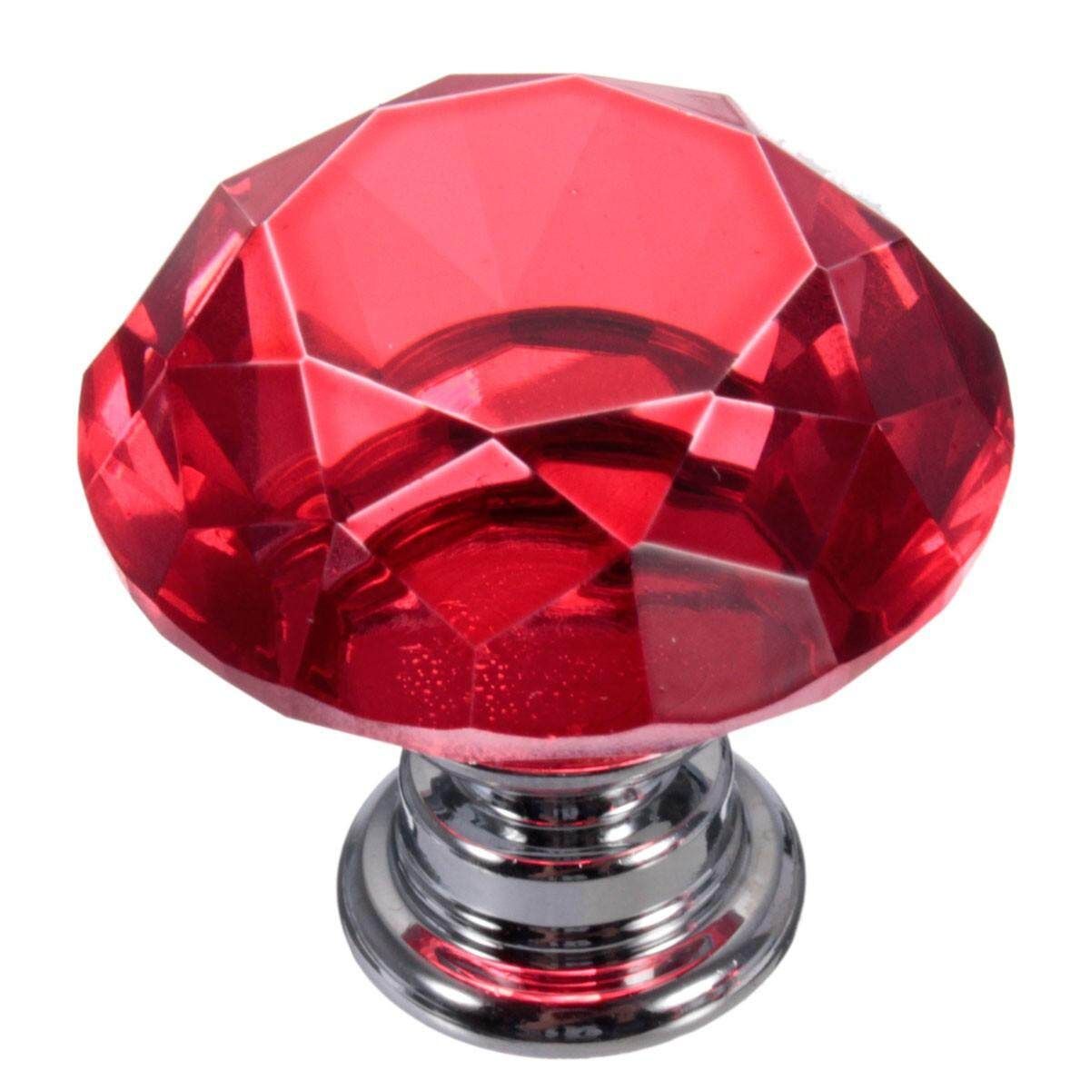 5x 30mm Diamond Crystal Glass Door Knobs Drawer Cabinet Furniture Kitchen Handle Red Red (red)