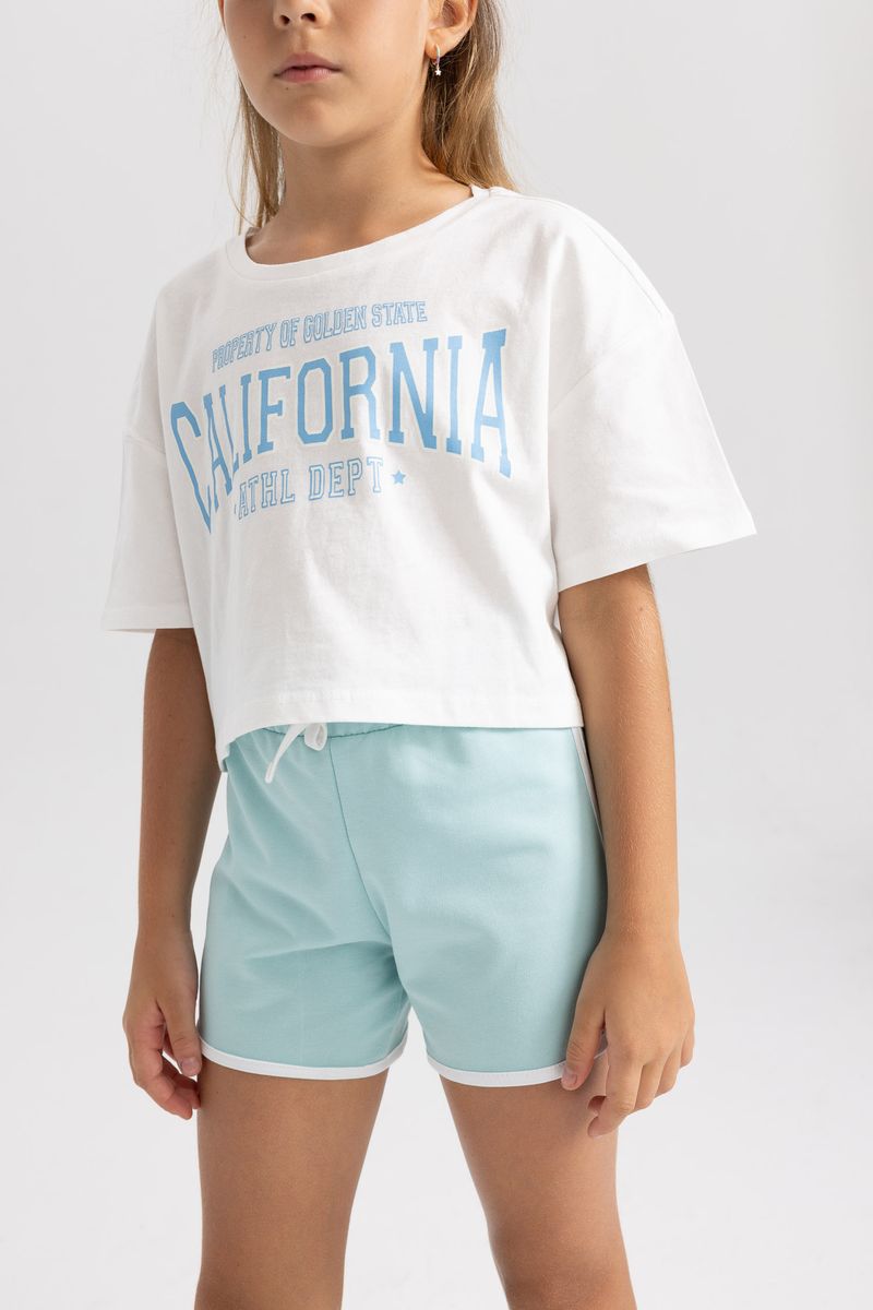 2 Piece Girl Casual Crop-Standart Fit Knitted Short Sleeve Body - Blue