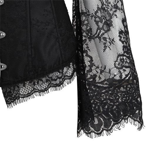 Black Corset Top Waist Tummy Body Shaper Lace Women Long Sleeve Plus Size