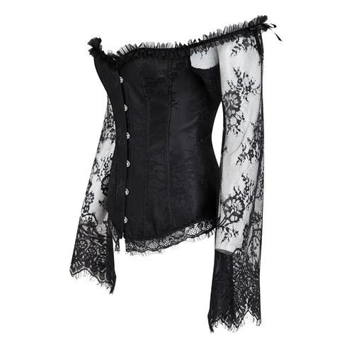 Black Corset Top Waist Tummy Body Shaper Lace Women Long Sleeve Plus Size