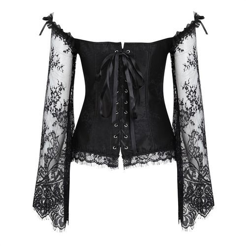 Black Corset Top Waist Tummy Body Shaper Lace Women Long Sleeve Plus Size