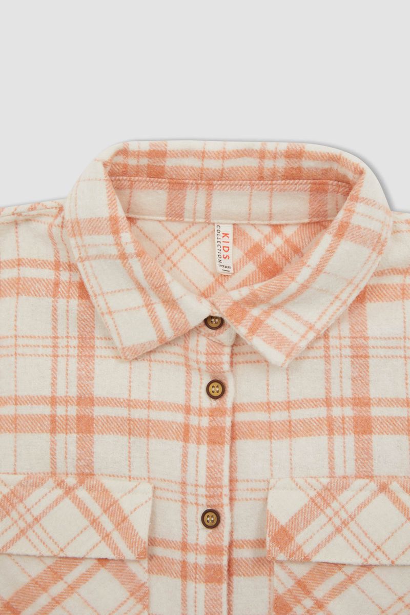 Girl - Cropped Fit Woven Long Sleeve Shirt - Orange