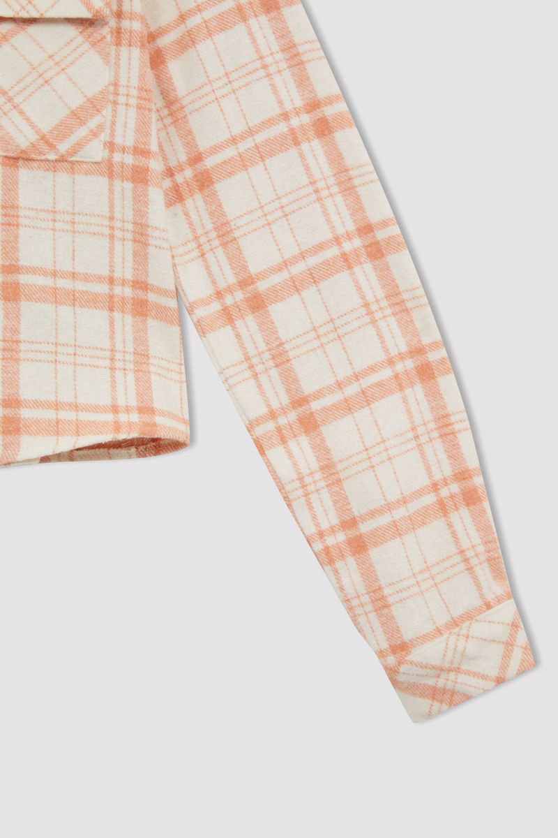 Girl - Cropped Fit Woven Long Sleeve Shirt - Orange