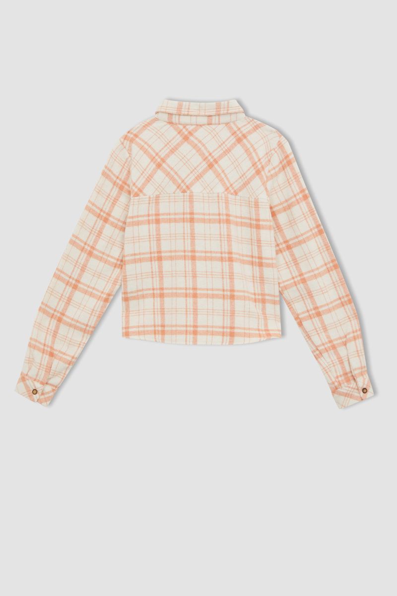 Girl - Cropped Fit Woven Long Sleeve Shirt - Orange