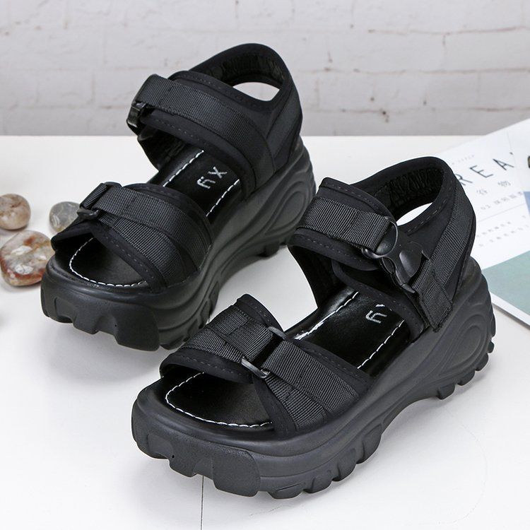 Women Sandals Heels Woman Platform Wedges Shoes-Black