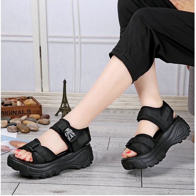 Women Sandals Heels Woman Platform Wedges Shoes-Black